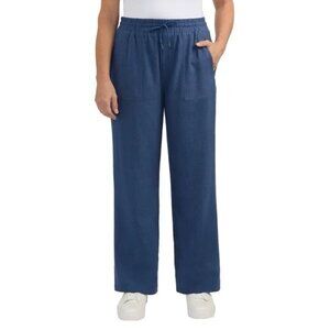 NWT frank. Frank & Oak Pants Womens L Blue Linen Blend Pull On Comfy Straight